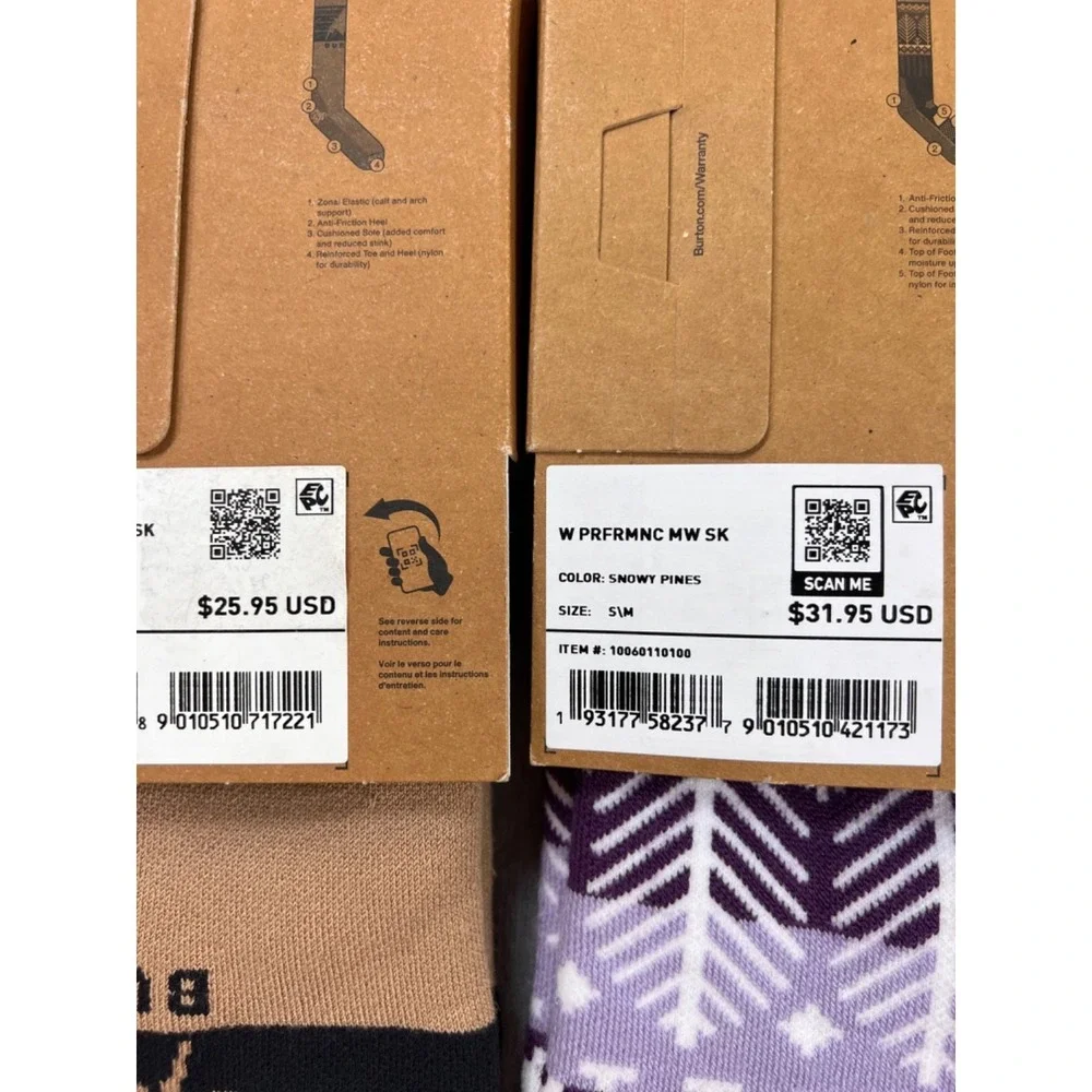 NEW 2 Pair Burton Women's Emblem Midweight Socks snowboard Snowy pines S/M 4-6.5